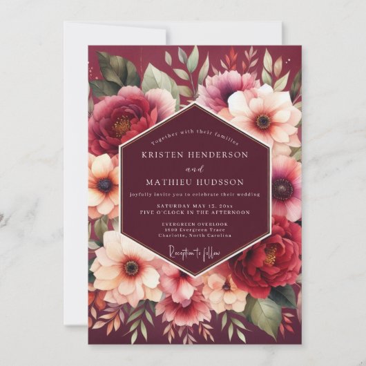 Burgundy Bloom Alchemy Wedding 招待状 (正面)