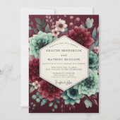 Burgundy Bloom Assemblage Wedding 招待状 (正面)