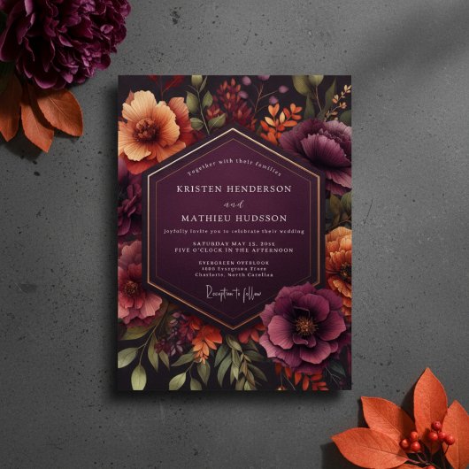 Burgundy Bloom Autumn Wedding 招待状