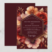 Burgundy Bloom Autumn Wedding 招待状 (正面/裏面)