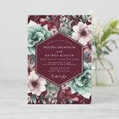 Burgundy Bloom Elegance Wedding 招待状 (スタンド正面)