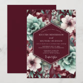 Burgundy Bloom Elegance Wedding 招待状 (正面/裏面)