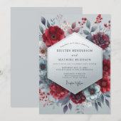 Burgundy Bloom Moody Wedding 招待状 (正面/裏面)