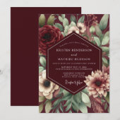Burgundy Bloom Nocturne Wedding 招待状 (正面/裏面)