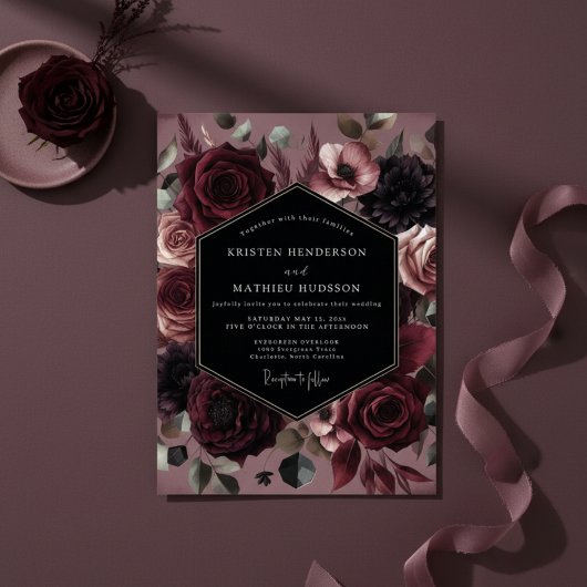 Burgundy Bloom Opulent Wedding 招待状