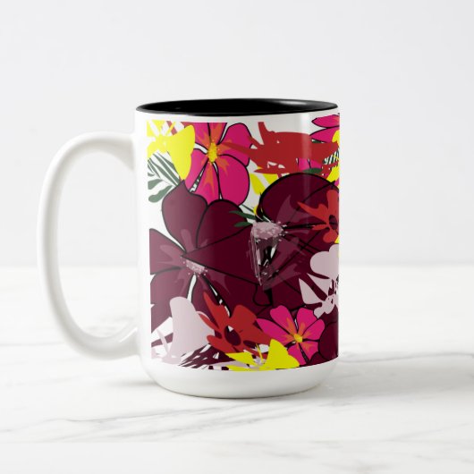 Burgundy Bloom Pop — Floral Abstract Mug ツートーンマグカップ (左)