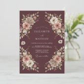 Burgundy Bloom Romantic Flourish Wedding 招待状 (スタンド正面)