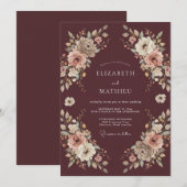 Burgundy Bloom Romantic Flourish Wedding 招待状 (正面/裏面)