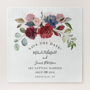 Burgundy Bloom Rustic Floral Save The Date ジグソーパズル