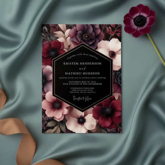 Burgundy Bloom Whimsical Wedding 招待状