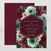 Burgundy Bloom Whimsy Wedding 招待状 (正面/裏面)