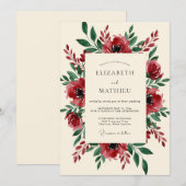 Burgundy Blooming Botanical Wedding 招待状 (正面/裏面)