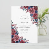 Burgundy Blue Painterly Bloom Wedding 招待状 (スタンド正面)
