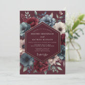Burgundy & Blue Shadowy Bloom Wedding 招待状 (スタンド正面)