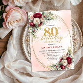 Burgundy Blush Boho Garden 80th Birthday Invites 招待状
