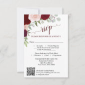 Burgundy Blush Boho Roses Wedding QR Code RSVP  招待状 (正面)