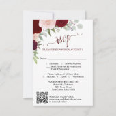 Burgundy Blush Boho Roses Wedding QR Code RSVP  招待状 (正面)