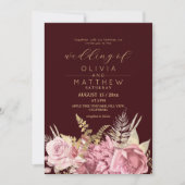 Burgundy Blush Dusty Rose ⎮ Gold Floral Wedding 招待状 (正面)