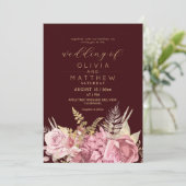 Burgundy Blush Dusty Rose ⎮ Gold Floral Wedding 招待状 (スタンド正面)