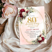 Burgundy Blush Floral Chic 80th Birthday Invite 招待状