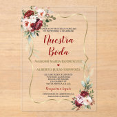 Burgundy Blush Floral Fall Spanish Nuestra Boda  アクリル招待状 (正面)