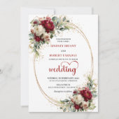 Burgundy Blush Floral Gold Boho Wedding Invite 招待状 (正面)