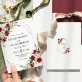Burgundy Blush Floral Gold Geometric Wedding  招待状