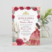Burgundy Blush Floral Quinceanera Invitatio Red 招待状 (スタンド正面)