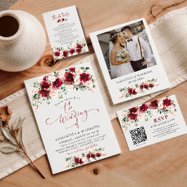 Burgundy Blush Floral Wedding Reception Details エンクロージャーカード