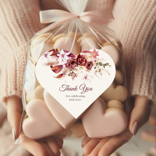 Burgundy & Blush Floral Wedding Sticker Sheet ハートシール