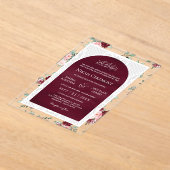 Burgundy Blush Floral White Lace Muslim Wedding アクリル招待状 (レイダウン)
