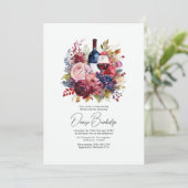 Burgundy & Blush Floral Wine Tasting Bridal Shower 招待状 (スタンド正面)