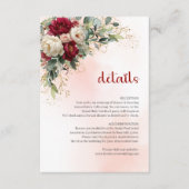 Burgundy blush flowers gold border wedding details エンクロージャーカード (正面)