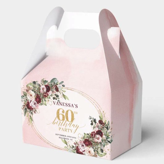 Burgundy Blush Gold Rose 60th Birthday Treat Box フェイバーボックス