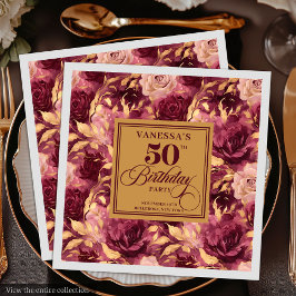 Burgundy blush gold roses 50th birthday party 
