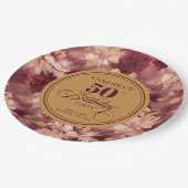 Burgundy blush gold roses woman 50th birthday   ペーパープレート (アングル)