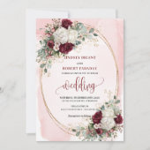 Burgundy Blush Maroon Rose Wedding Invitation  招待状 (正面)