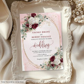 Burgundy Blush Maroon Rose Wedding Invitation  招待状
