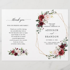 Burgundy Blush Modern Geometric Wedding Program