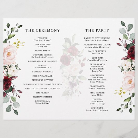 Burgundy Blush Modern Geometric Wedding Program (裏面)