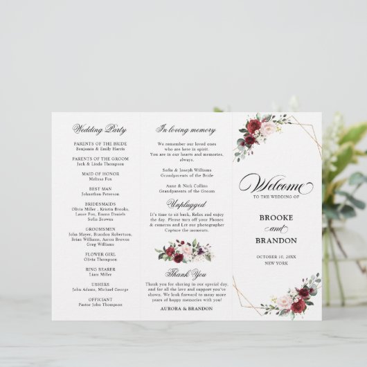 Burgundy Blush Modern Geometric Wedding Program (スタンド正面)