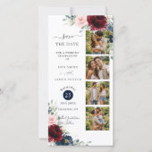 Burgundy Blush Navy Floral Photo Booth Wedding QR セーブザデート (正面)
