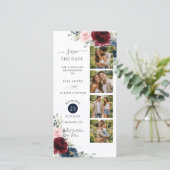 Burgundy Blush Navy Floral Photo Booth Wedding QR セーブザデート (スタンド正面)