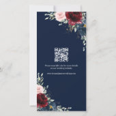 Burgundy Blush Navy Floral Photo Booth Wedding QR セーブザデート (裏面)