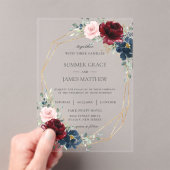 Burgundy Blush Navy Roses Floral Geometric Wedding アクリル招待状 (インサイチュ (ポータブル))