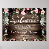 Burgundy Blush Pink Barn Board Wedding Welcome ポスター (正面)