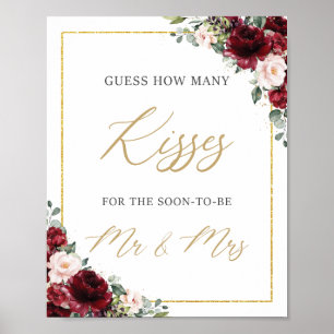 Burgundy Blush Pink Floral Guess How Many Kisses ポスター