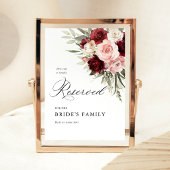 Burgundy Blush Pink Floral Reserved Seat Sign 5x7 ポスター