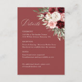 Burgundy Blush Pink Floral Wedding Details, Info エンクロージャーカード (正面)