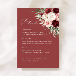 Burgundy Blush Pink Floral Wedding Details, Info エンクロージャーカード